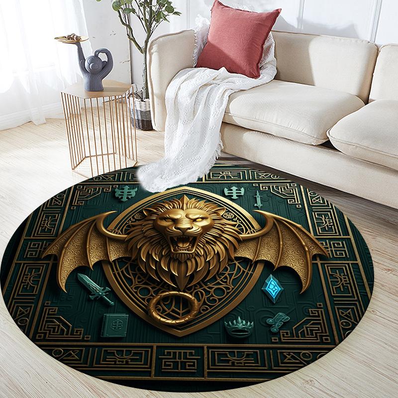Relief Lion,Round Area Rug,Carpet Rug for Living Room Bedroom Sofa Playroom Decor,Non-slip Floor Mat