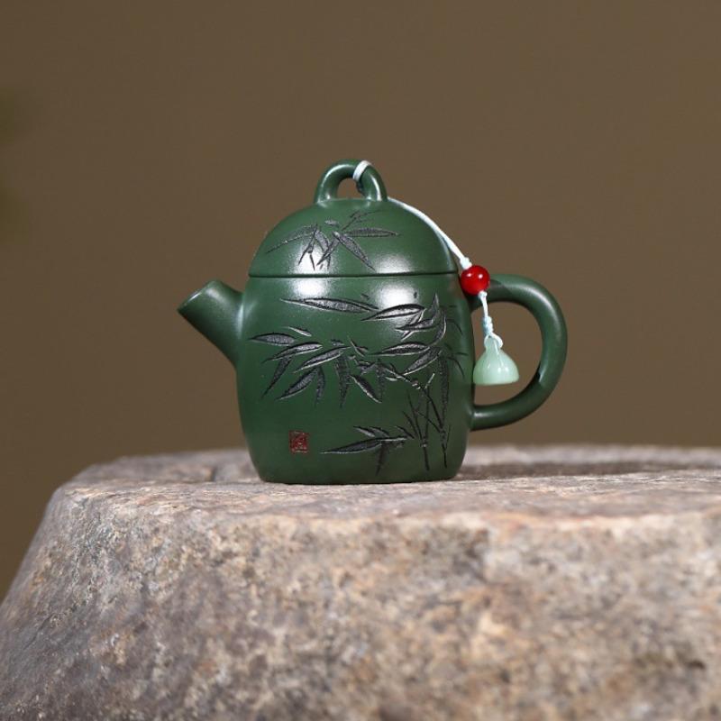 

140ml Boutique Yixing Purple Clay Teapots Handmade Bamboo Qin Quan Pot Raw Ore Green Mud Kettle With Filter Chinese Zisha Teaset