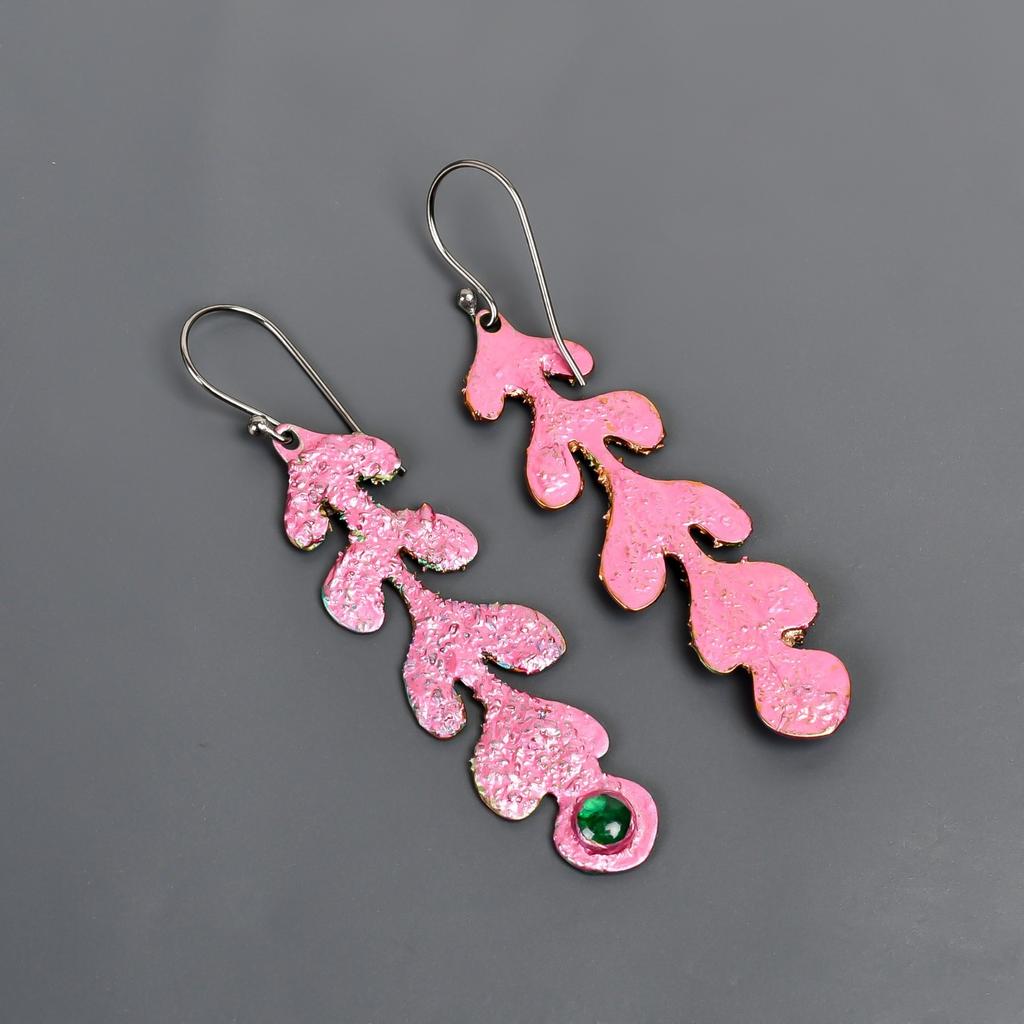 Round Emerald Stone Silver Plated Hook Drop Multi Electroformed Earrings Jewelry V-97