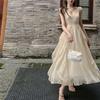 Women's Summer Spaghetti Strap Waist-Cinching Beach Dress - Over-the-Knee Fairy Style for Seaside Vacations