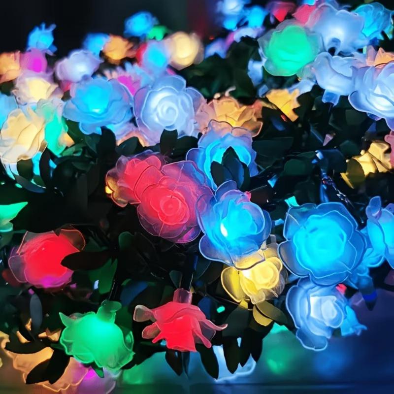5/7M Solar Flower Shape String Lights Outdoor Led Waterproof Garden Christmas Party Decor Led Solar Rose Colorful String Light