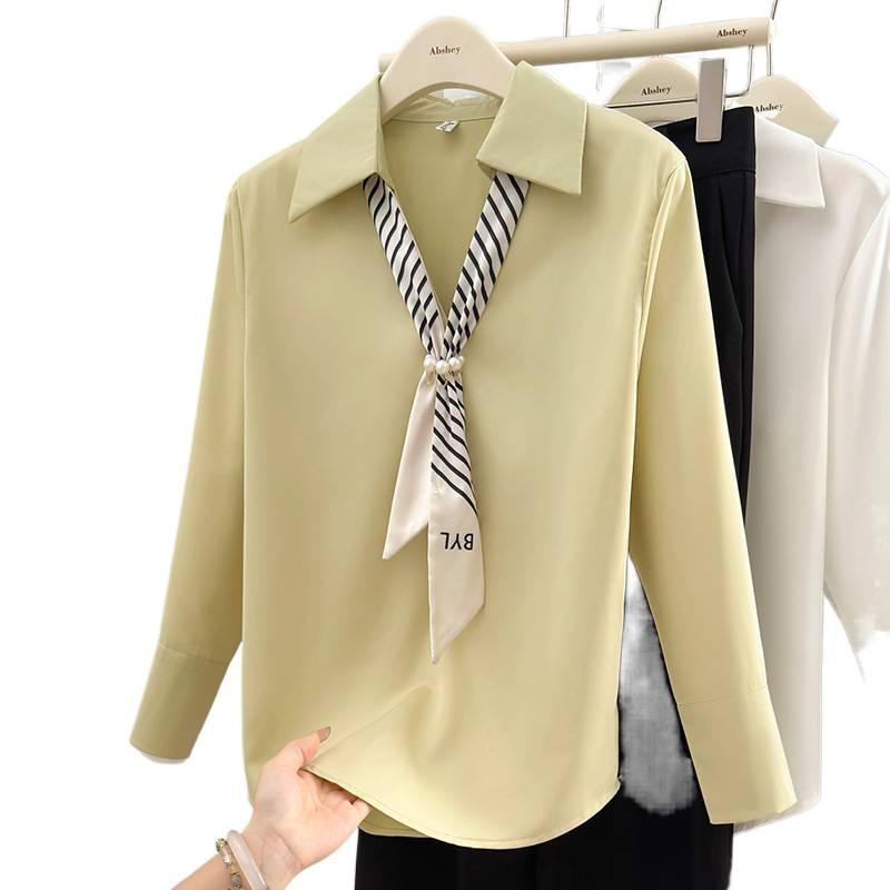 Women's Satin Long Sleeve Ribbon Shirt - French Chic 2025 Autumn Collection