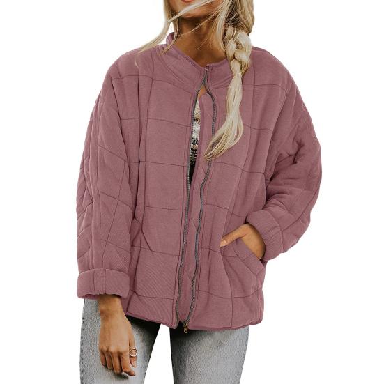 Women Winter Coat Pockets Solid Color Thick Stand Collar Long Sleeves Keep