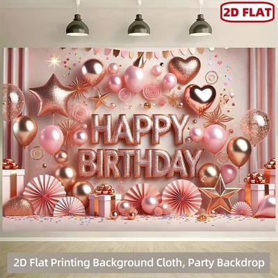 2D Elegantes Roségold Geburtstag Hintergrund Banner Rosa Stern Konfetti Happy Birthday Party Deko Hintergrund
