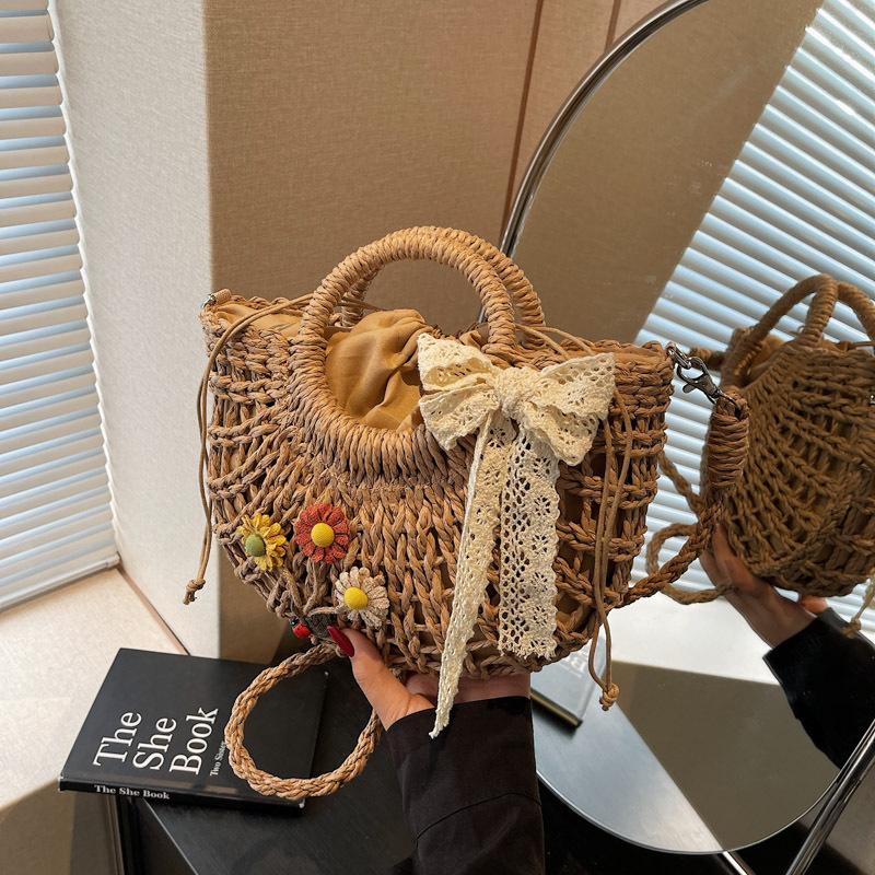 

Соломенная сумка с кружевным ремешком, модная сумка-корзина для овощей, плетеная сумка через плечо, женская сумка, пляжная сумка для морского отдыха хаки