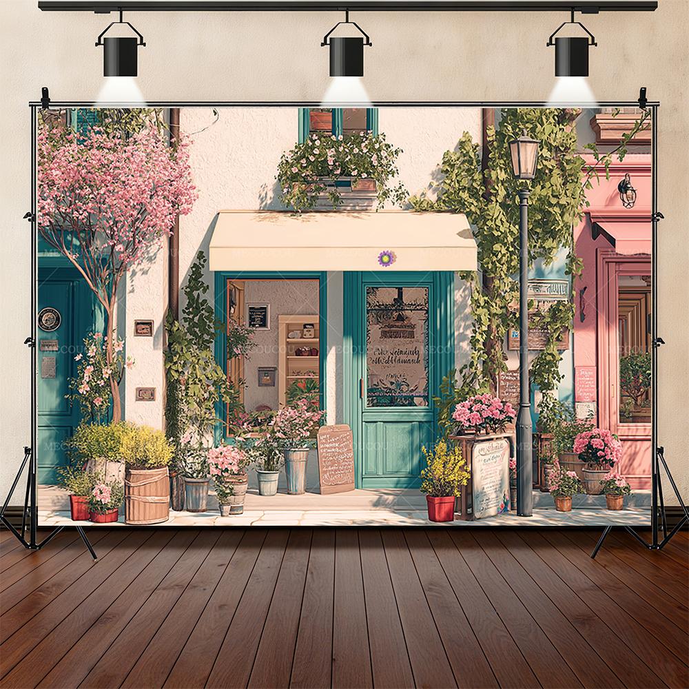 Romantic Flower Shop Street Corner Theme Background Birthday Party Decoration Photo Studio Shooting Props Sofa Bedsidebackground