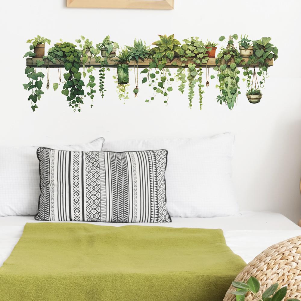 Fun-d4 Green Plants Green Leaves Hanging Basket Bedroom Living Room Wall Landscaping Decorative Wall Stickers