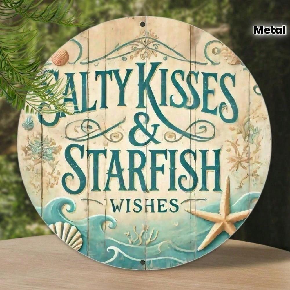

AOKAL Aluminum Starfish Tin Sign 8in Round Wall Art Nautical Beach House Decor Coastal Sea Hanger Included разноцветный