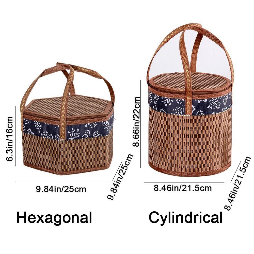 Handheld Bamboo Woven Picnic Basket Cylindrical Tote Storage Basket Dessert Food Bag  Tea
