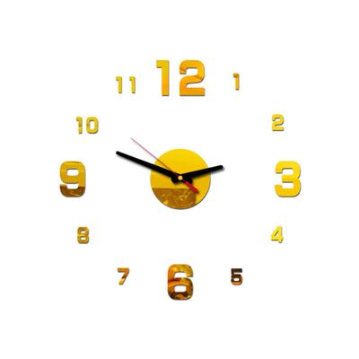 Decalcomania murale adesivo fai da te con orologio da parete effetto specchio acrilico 3D