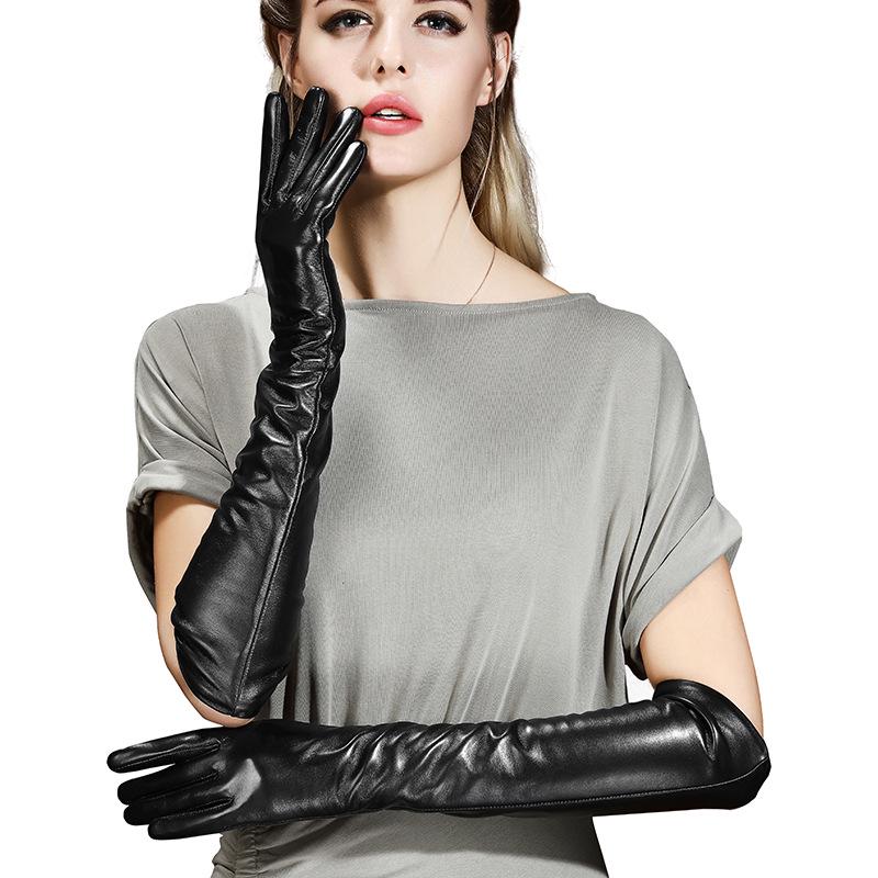 Women's Long Lambskin Gloves - Winter Velvet Warm Touchscreen Arm Cover, Korean Style