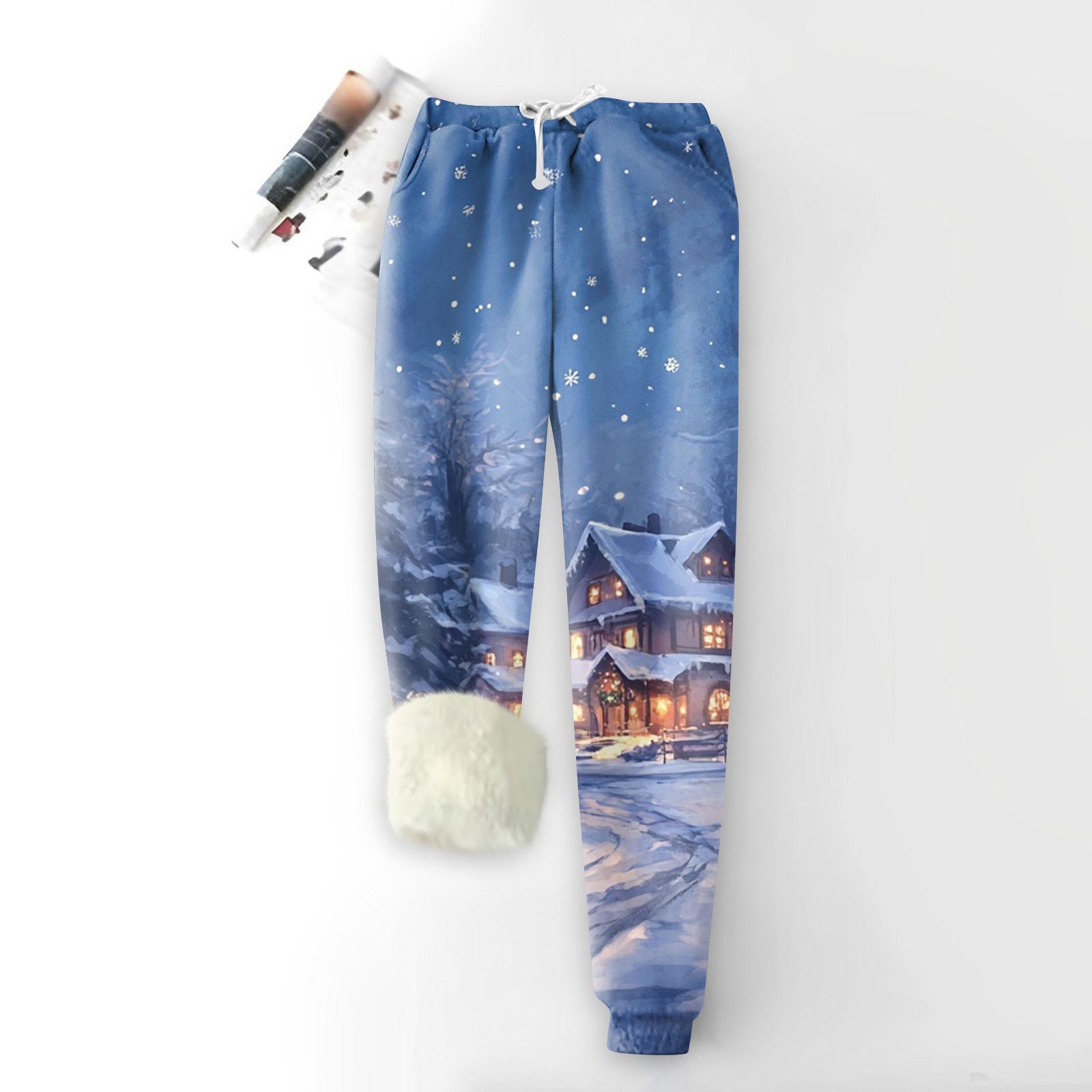 

Женские модные рождественские спортивные свободные утолщенные теплые флисовые брюки с принтом XXXL