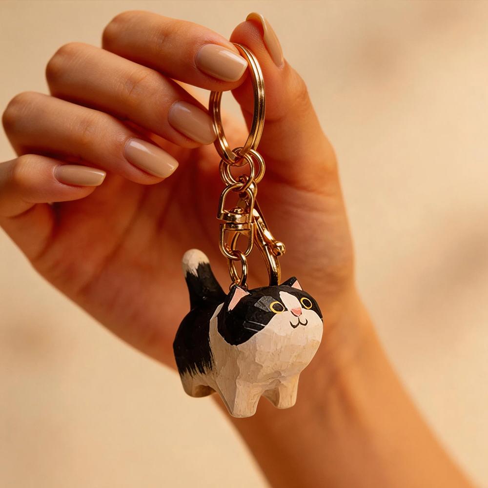 

Cute Cow cat Animals Figurine Decorative Wooden Car Ornament Mini Kitten statue Rocking Chair For Home Room Desk Gift keychain