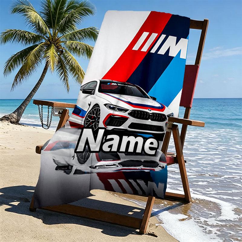 Custom Name Personalized BMW Print Beach Towel, for Trip Camping Beach Party Home Decor, Birthday Gift for Family & Friends