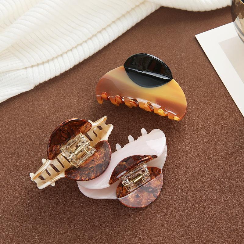 1pc South Korean new high-quality splicing clip, medium shark clip, wood grain French hair clip, light luxury hair accessory