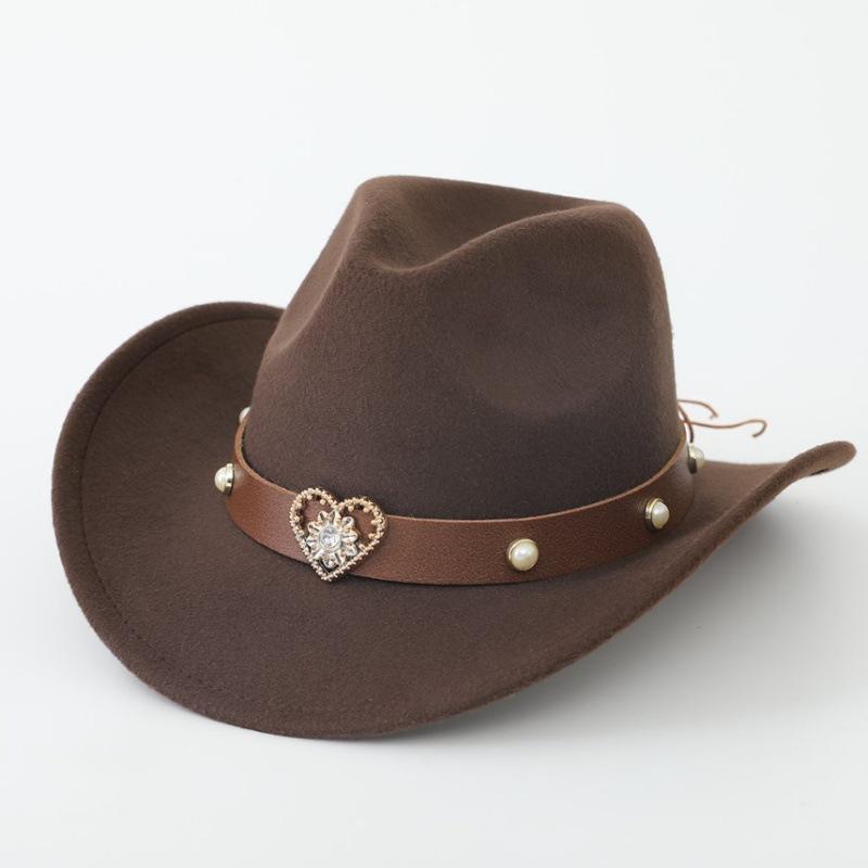Cappello da Cowboy, Cappello Etnico in Stile Tibetano, Best-seller Transfrontaliero, Cappello Jazz, Ala Arrotolata, Cappello di Feltro, Fibbia con Borchie