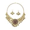 Bohemian Exotic Rhinestone Tassel Necklace & Earrings Set In Antiqued Alloy