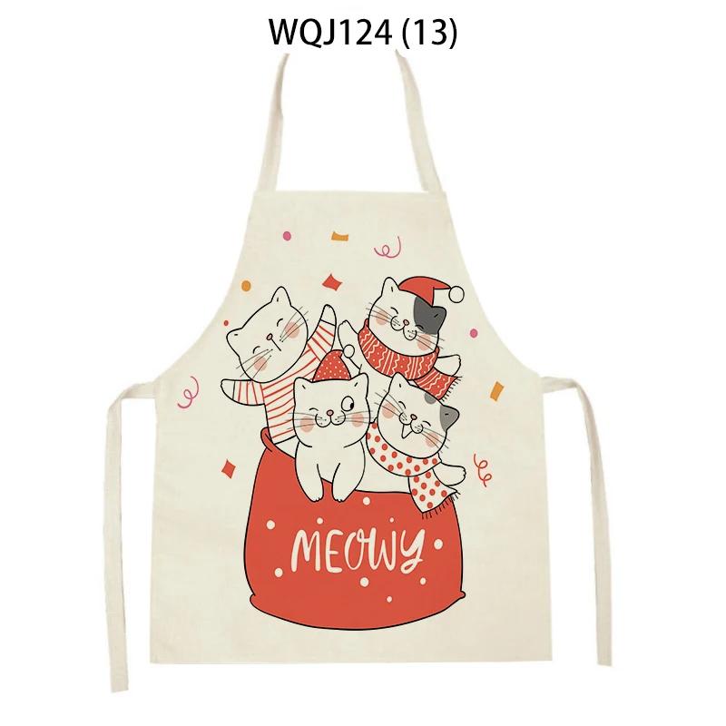 Cartoon Merry Christmas Cat Kitchen Aprons Adult Kids Waist Bibs Home Cooking Baking Cleaning Aprons Sleeveless Pinafore