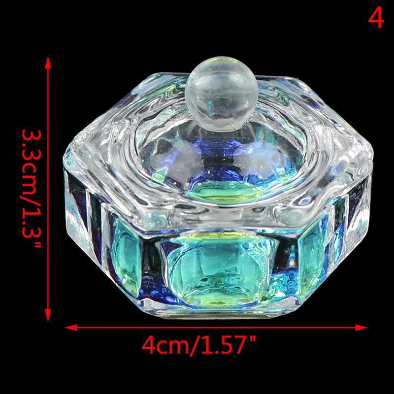 1Pcs Rainbow Crystal Clear Acrylic Liquid Dish Tappen Dish Glass Cup With Lid Bowl For Acrylic Powder Monomer Nail Art Tool