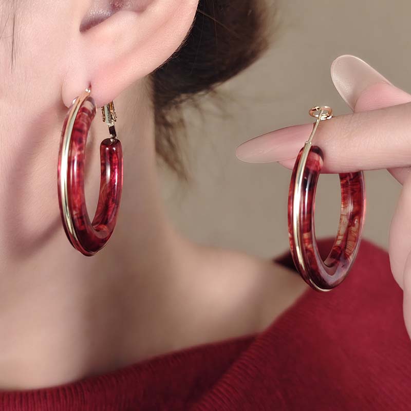 Vintage Brown Resin Round Hoop Earrings for Women Exquisite Elegant Geometric Circle Temperament Earings Wedding Jewelry Gifts