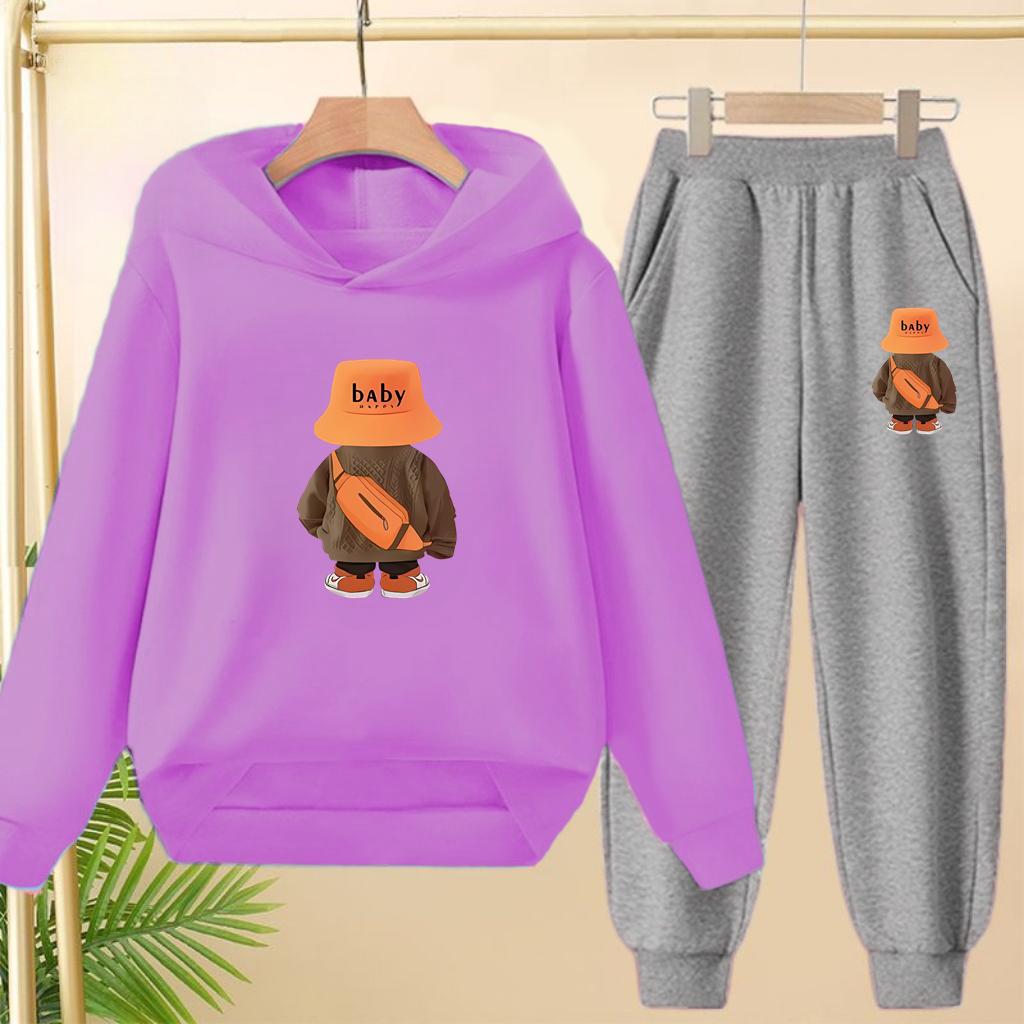 Suit Hoodie, "Baby Boy", Suitable for Boys and Girls Aged 3 to 12. Its Features Are Pink, White and Blue Tops and Trousers