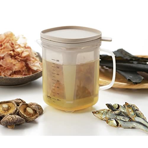 Yoshikawa Easy Microwave Dashi Stock Pot, 1000ml, with Lid, Strainer, and Graduations, Made In Japan, 1106146