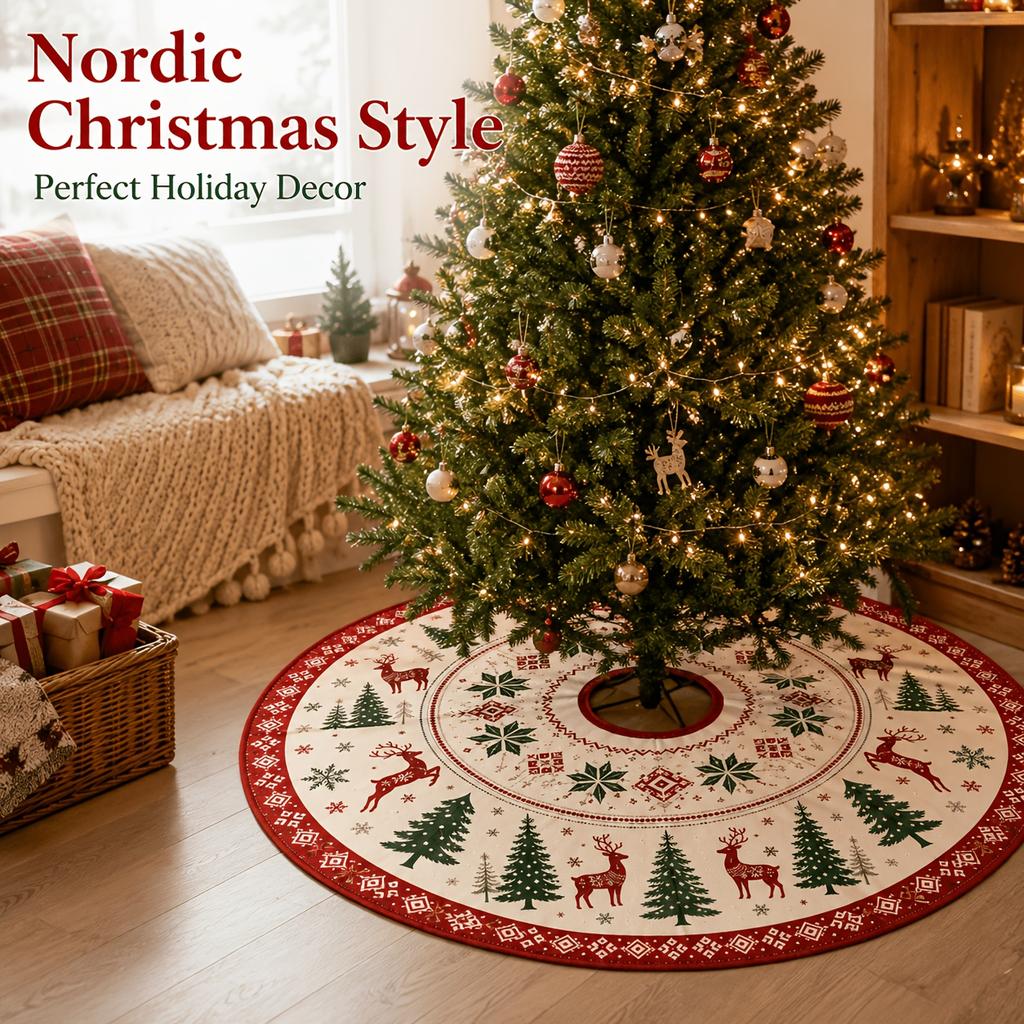 Christmas Tree Skirt Printed Holiday Tree Base Cover Festive Party Home Decoration
