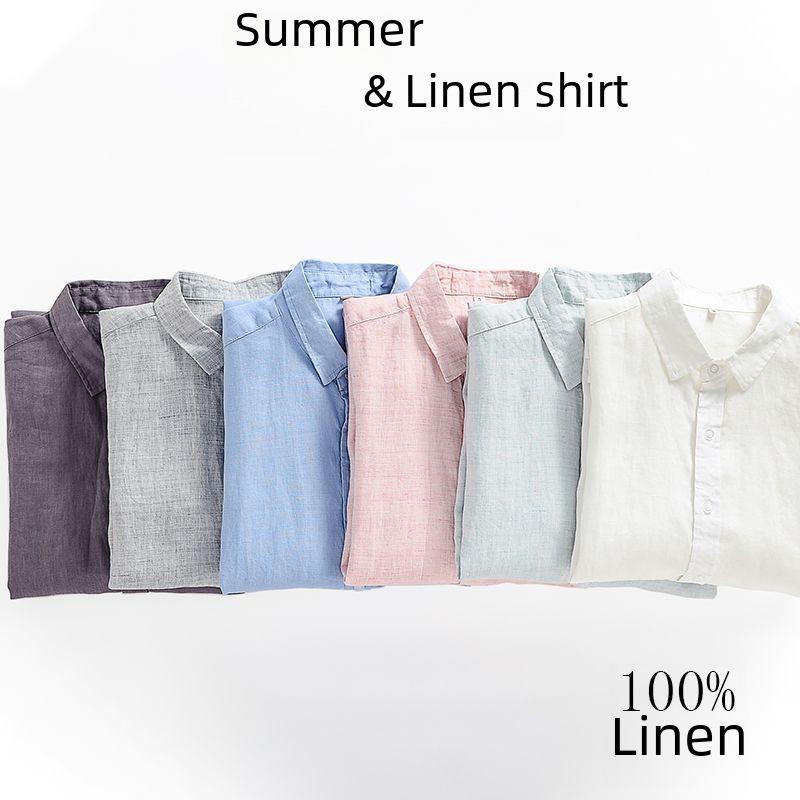 Men's Short-Sleeve Linen Shirt - Summer Casual Loose Fit with Lapel Collar, Cotton and Linen Blend, Plus Size Available