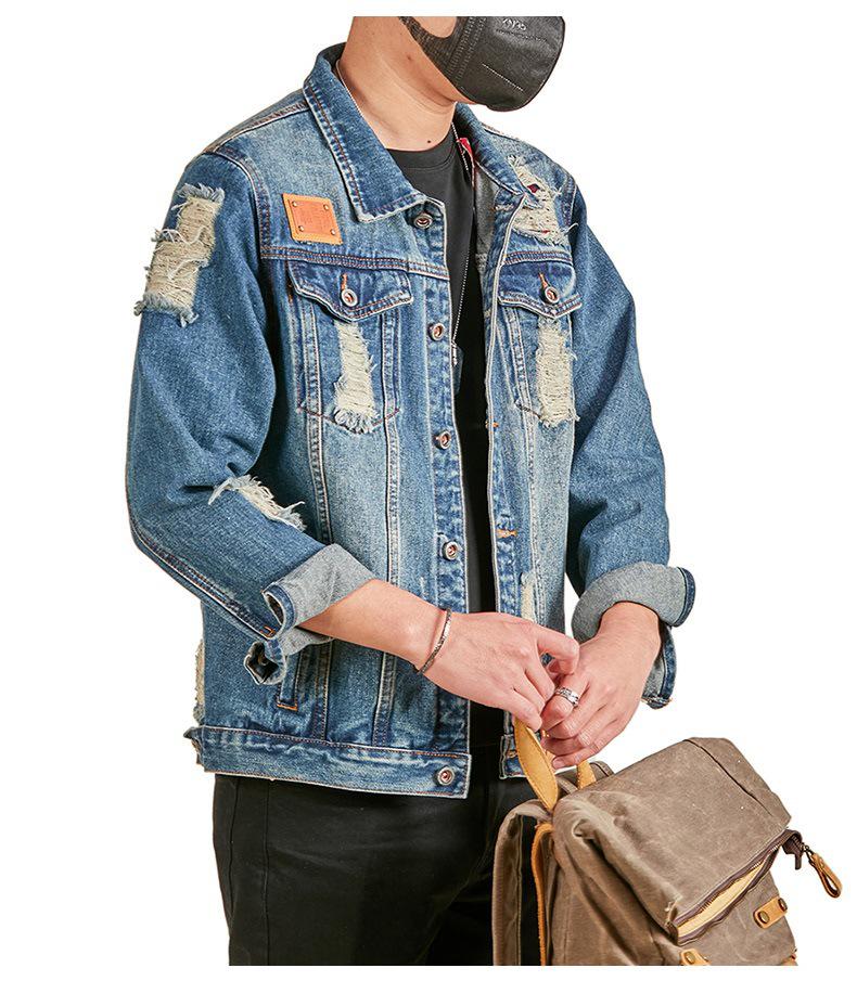 Xintang Men's Ripped Denim Jacket - 2025 Spring/Autumn High Street Workwear Trend