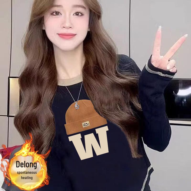 Women's 2024 Double-Sided Velvet Base Shirt - New Autumn/Winter Long-Sleeve Versatile Chic T-Shirt