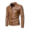 PU Neformální kožená bunda Pánské Fleece Motocykl Motorkář Slim Fit Svrchní oblečení Muži Kožené bundy s pevným límečkem