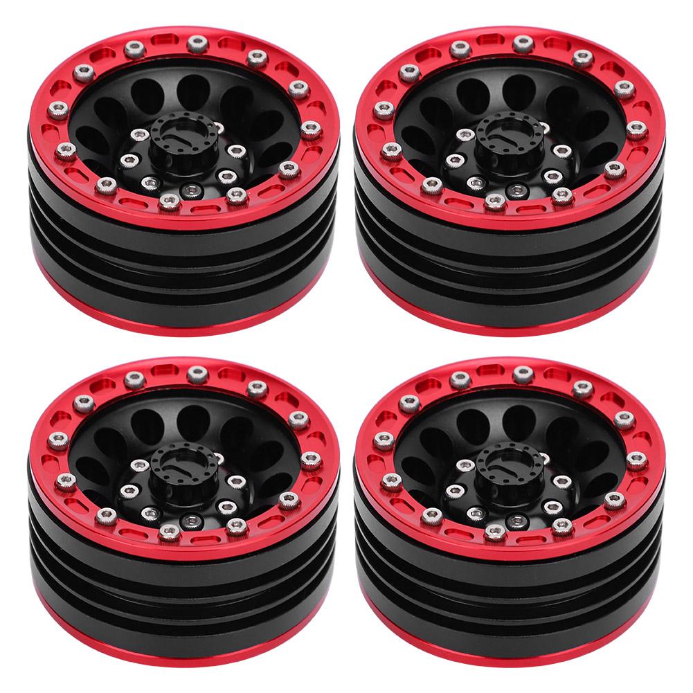 4pcs Metal Wheel Hub RC Car A Essories Fit for 1Celsius10 RC Crawler 1.9 Inch(Red Black )