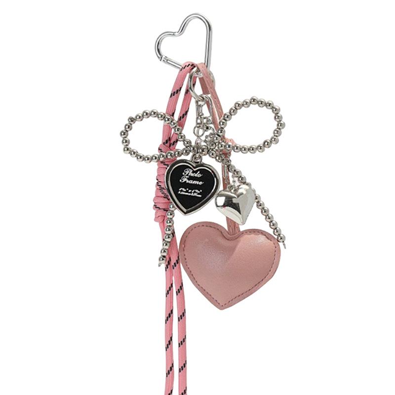 PU Leer Hart En Strik Sleutelhanger Met Modieuze Geweven Lanyard Handgemaakte Tas Bedel Veelzijdige Sleutelhouder Voor Vrouwen
