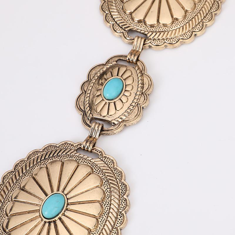 Bohemian Waist Chain Turquoise Inlaid Large Accessories Western Style Denim Handsome Metal Heavy Industry New Women's Waist Chain