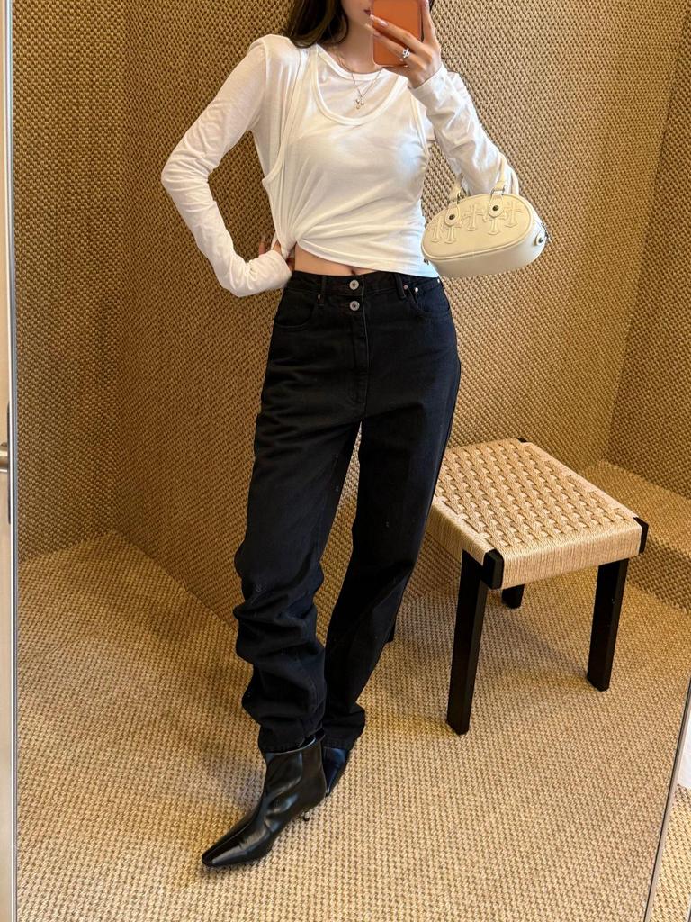 Nanyou T Row Wind Pure Cotton Layered Tank & Long Sleeve Set - Skin-Friendly, Versatile, Round Neck Women's Top