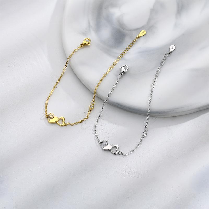 Sterling Silver S925 Silver Bracelet Full of Diamonds Love Bracelet Ins Style High-looking Double Peach Heart Bracelet As a Gift for Your Girlfriend