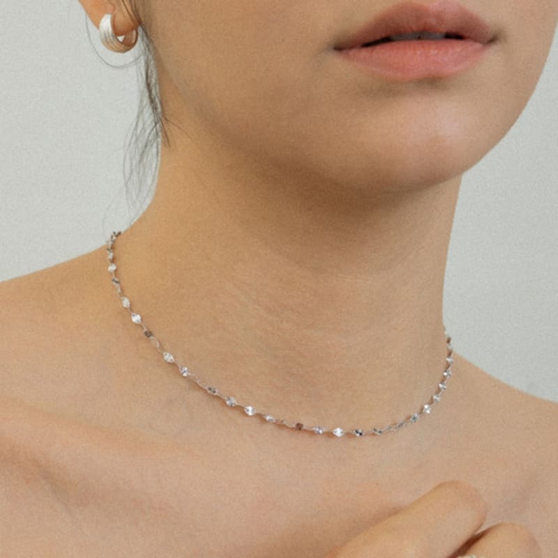 NORMALLEE [White Gold] Flat Cut Chain Necklace