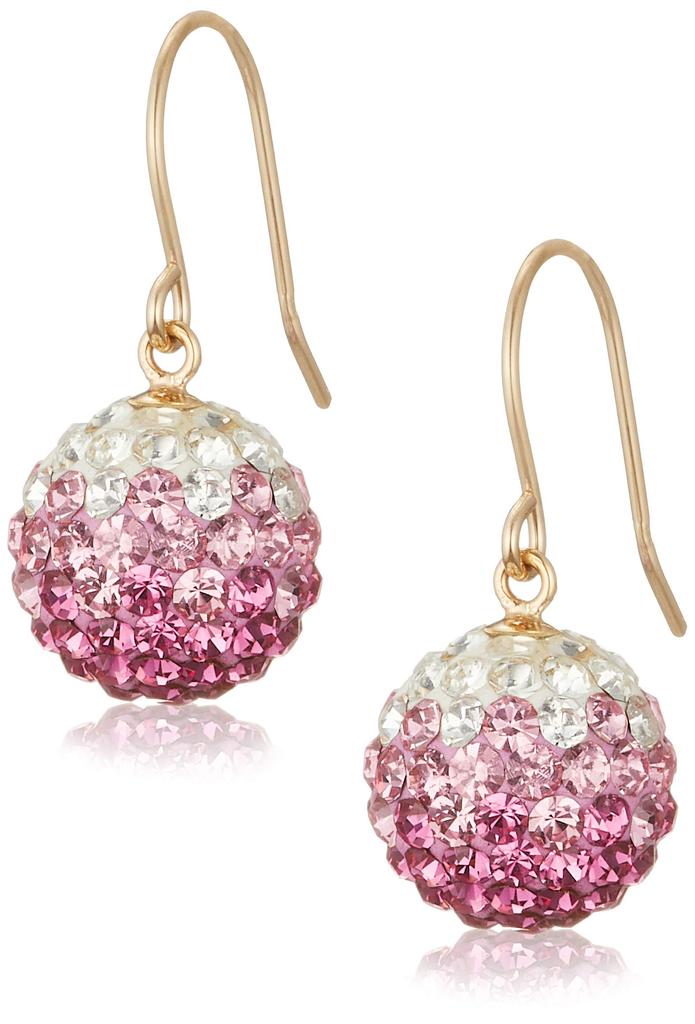 Estelle Rhinestone 10K Yellow Gold Earrings (Pink)