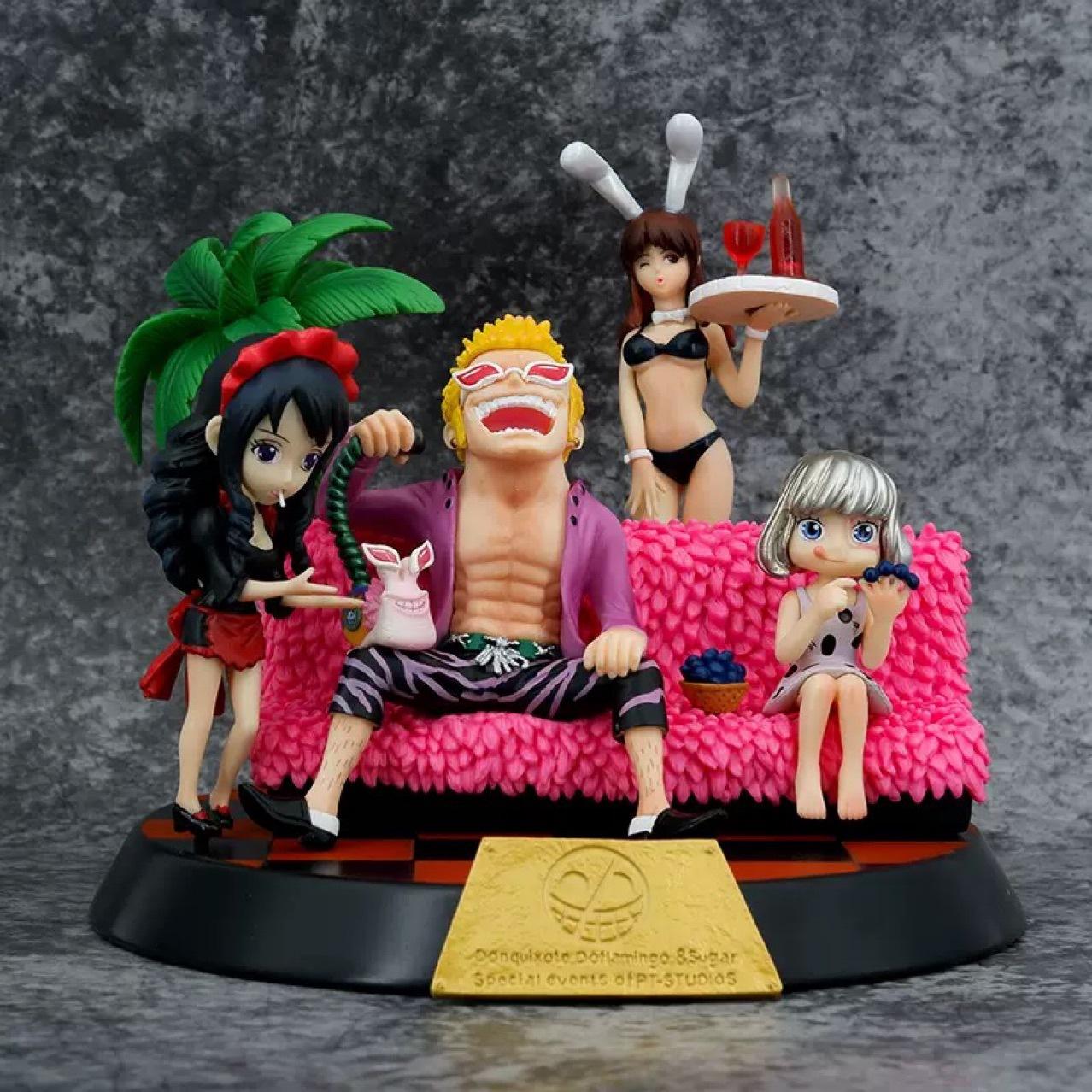 

One Piece Anime GK Model Scene Q Version Doflamingo Sitting Posture Action Doll Efigy PVC Desktop Children Birthday Gift
