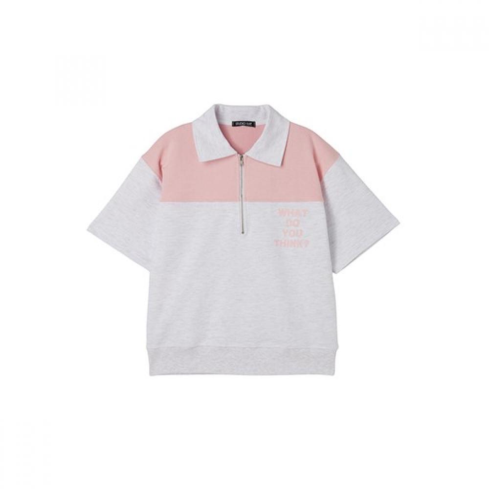 Футболка с полумолнией и блоками цвета с надписью ar1cT363 MG (melange gray)/FF