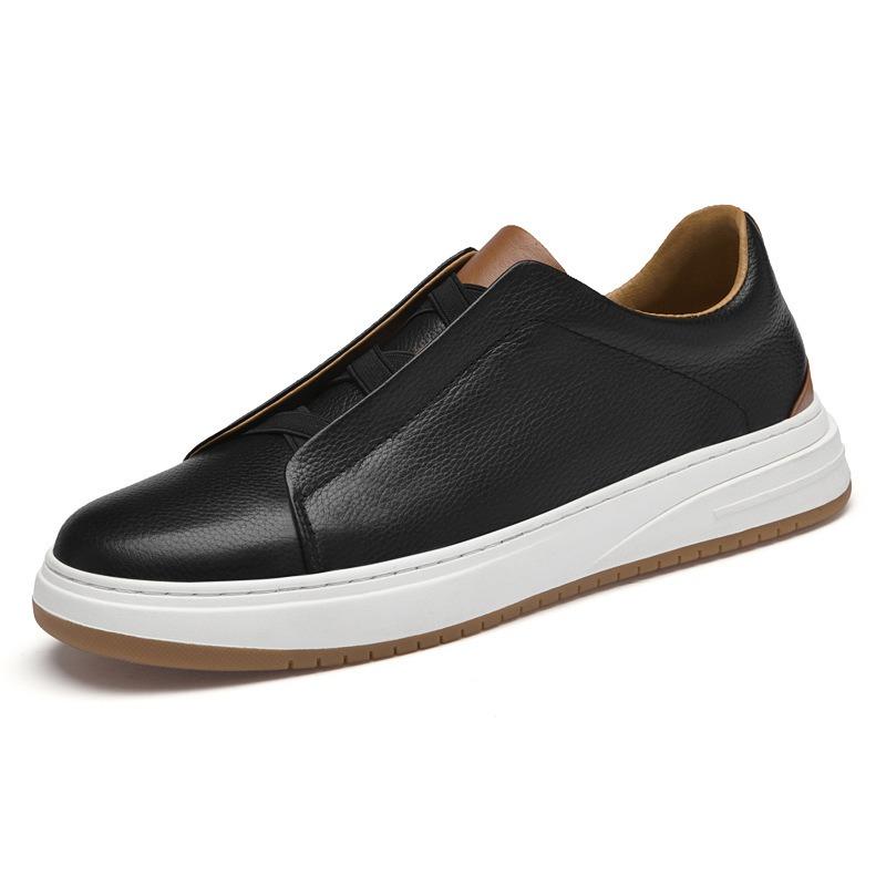 Casual foot cover first layer cowhide board shoes men's free shoelaces business leisure one pedal