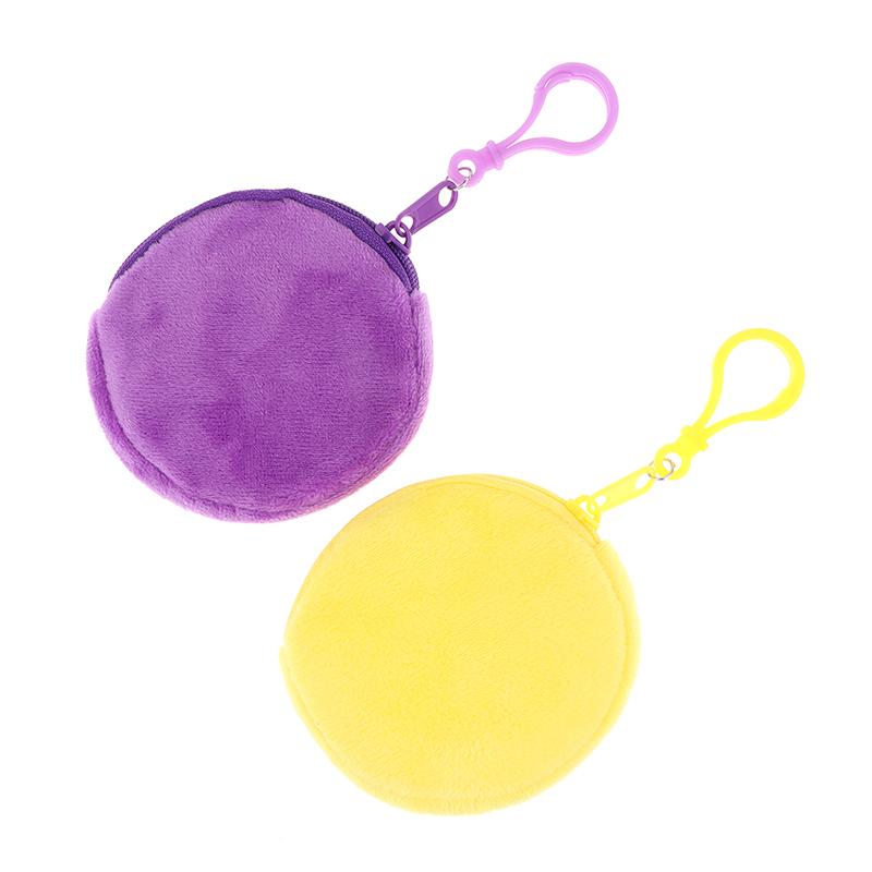 Candy Color Round Plush Coin Purse Women Cute Solid Color Change Pouch Wallet Keychain Portable Earphone Storage Bags