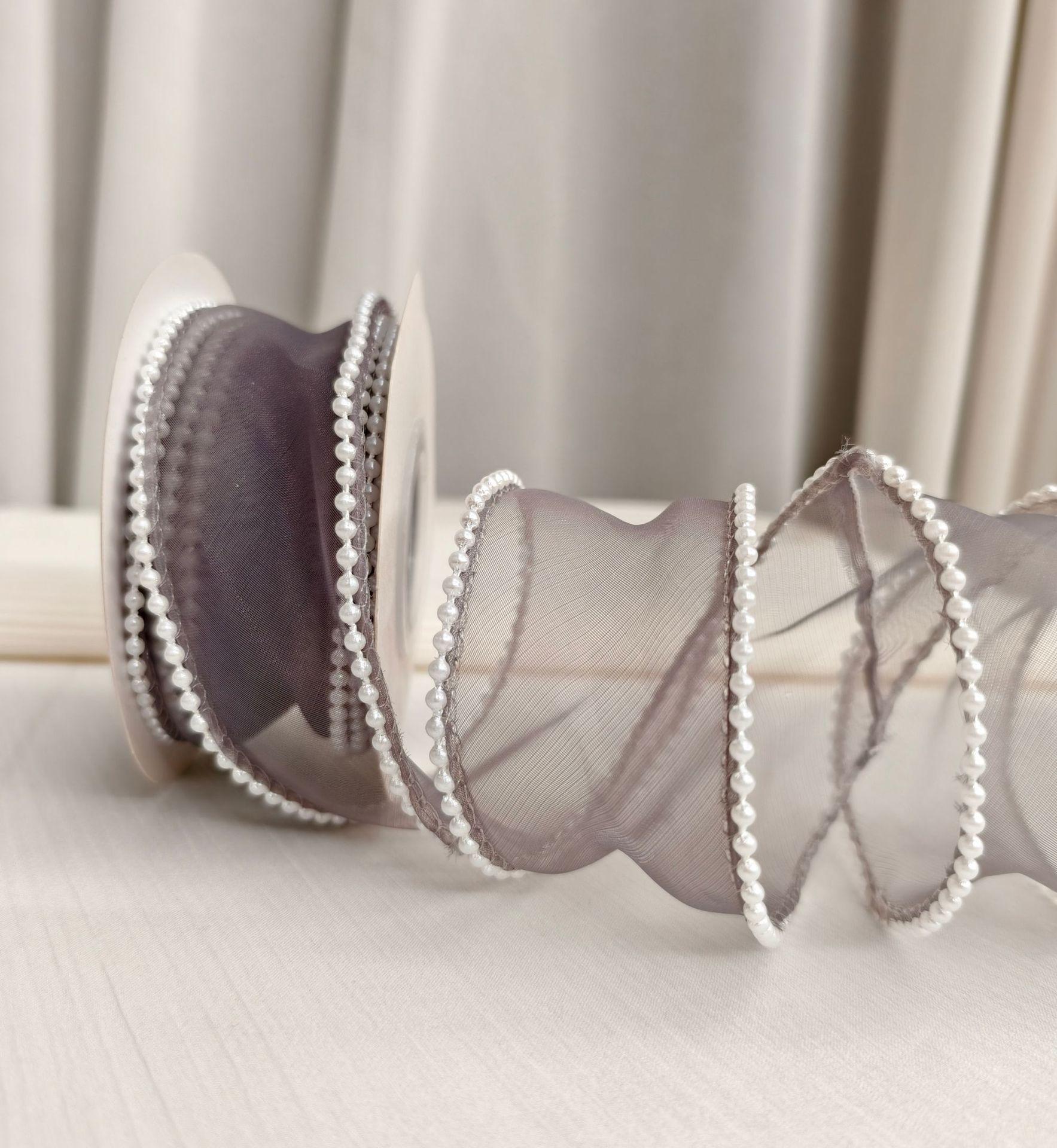 

Ribbon with Beads Wavy Edge Ribbon For Flower Bouquet Gifts Packaging Wedding Party Decoration Sewing Supplies DIY Craft 4cmx4.5m