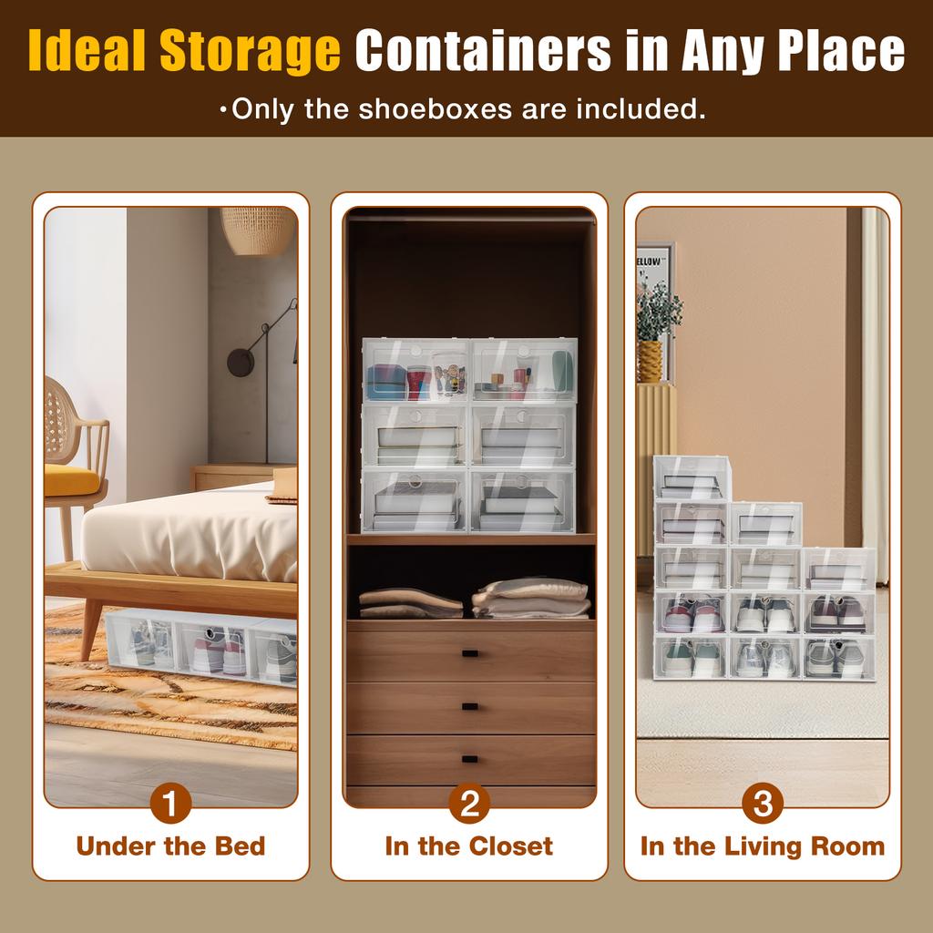 24 PC Space-Saving Foldable Storage Boxes,Collapsible Plastic Bins Organizer for Shoes Books Toys,White Home Office Organization
