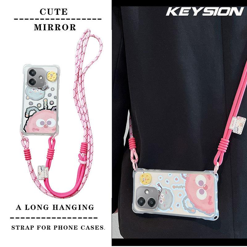 

KEYSION Crossbody Strap Phone Case for OPPO A3X 5G A3 5G A5i Cute Cartoon Long Lanyard Mirror Shockproof Cover for OPPO A40 A40m for OPPO A40m