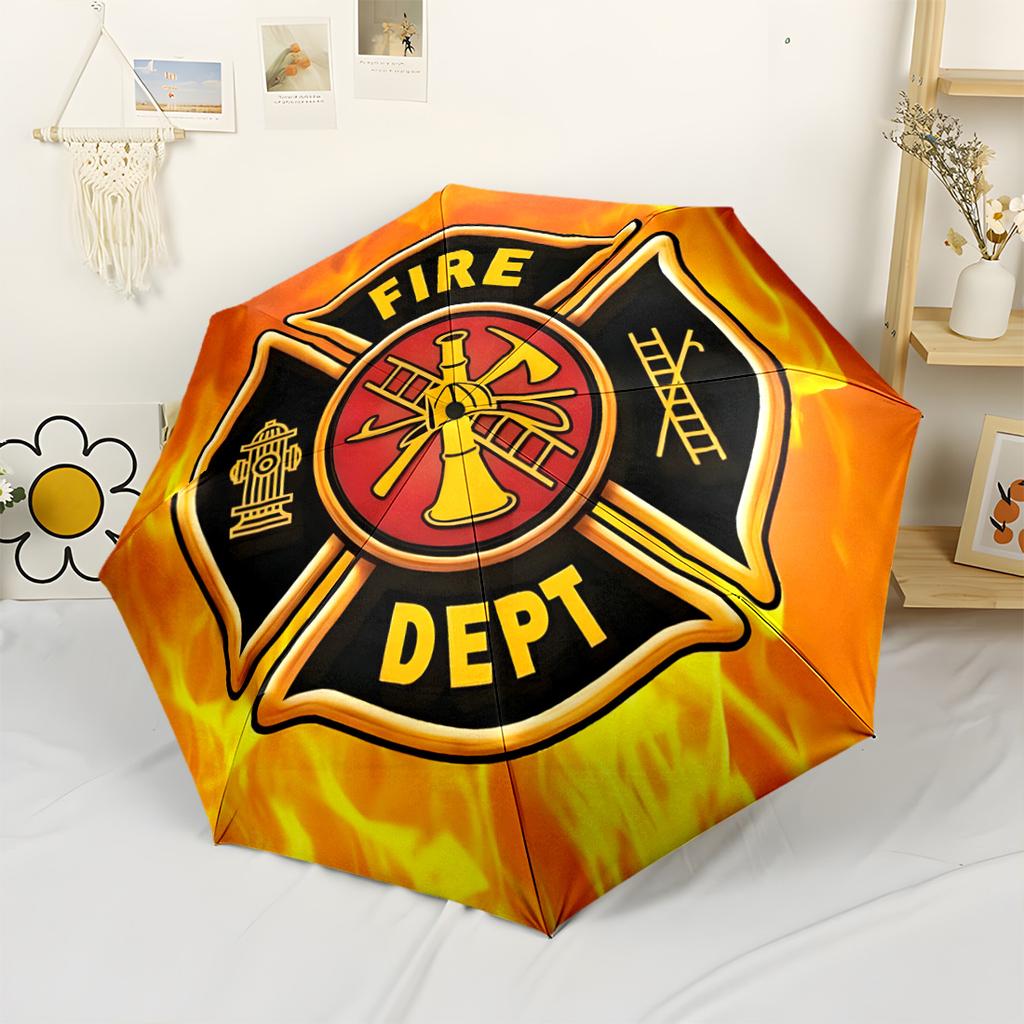 Firefighter Courage Honor Portable Automatic Umbrella Compact 8-Rib Lightweight Sturdy Construction for Outdoor Daily Use Compact Folding Umbrella