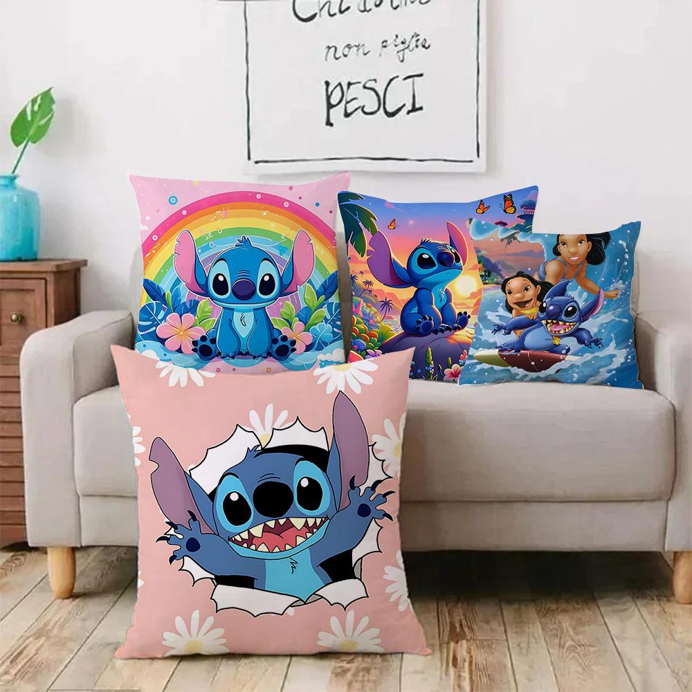 Hot Cartoon Anime S-Stitchs Pillow Covers Cartoon Sofa Decorative Home Double-Sided Printing Short Plush Cute Cushion Cover