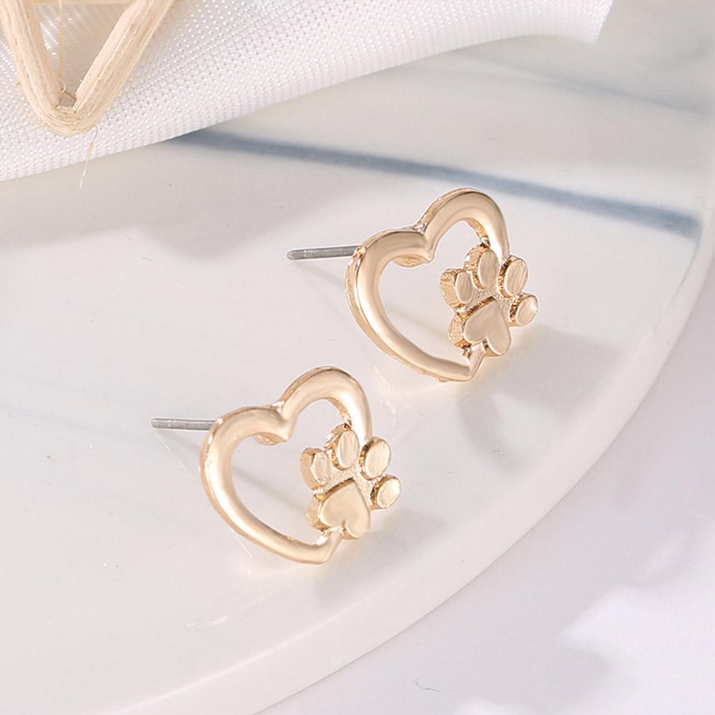 Women Concise Dog Paw Love Shape Fashion Earrings