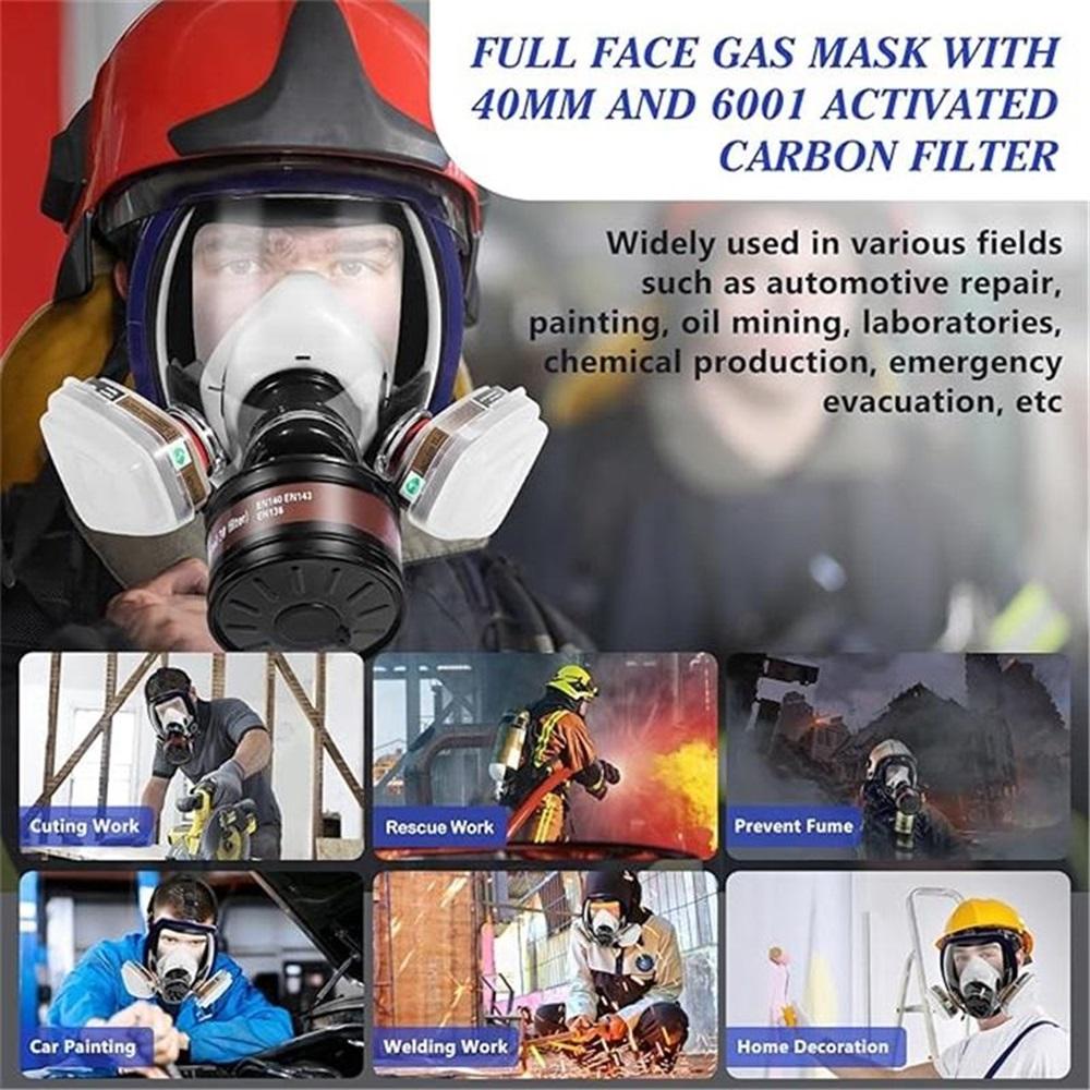 Gasmasken Überleben Nuklear und Chemisch,Gasmaske mit 40mm Aktivkohlefilter,Vollgesichts-Atemschutzmaske mit 6001 Filter
