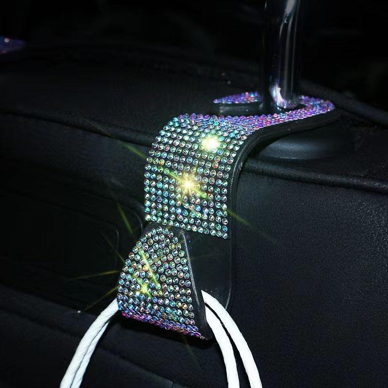 2Pcs  Car Seat Back Hook Bling Diamond Hanger Backseat Auto Back Universal Headrest  Storage Holder Car Interior Accessories